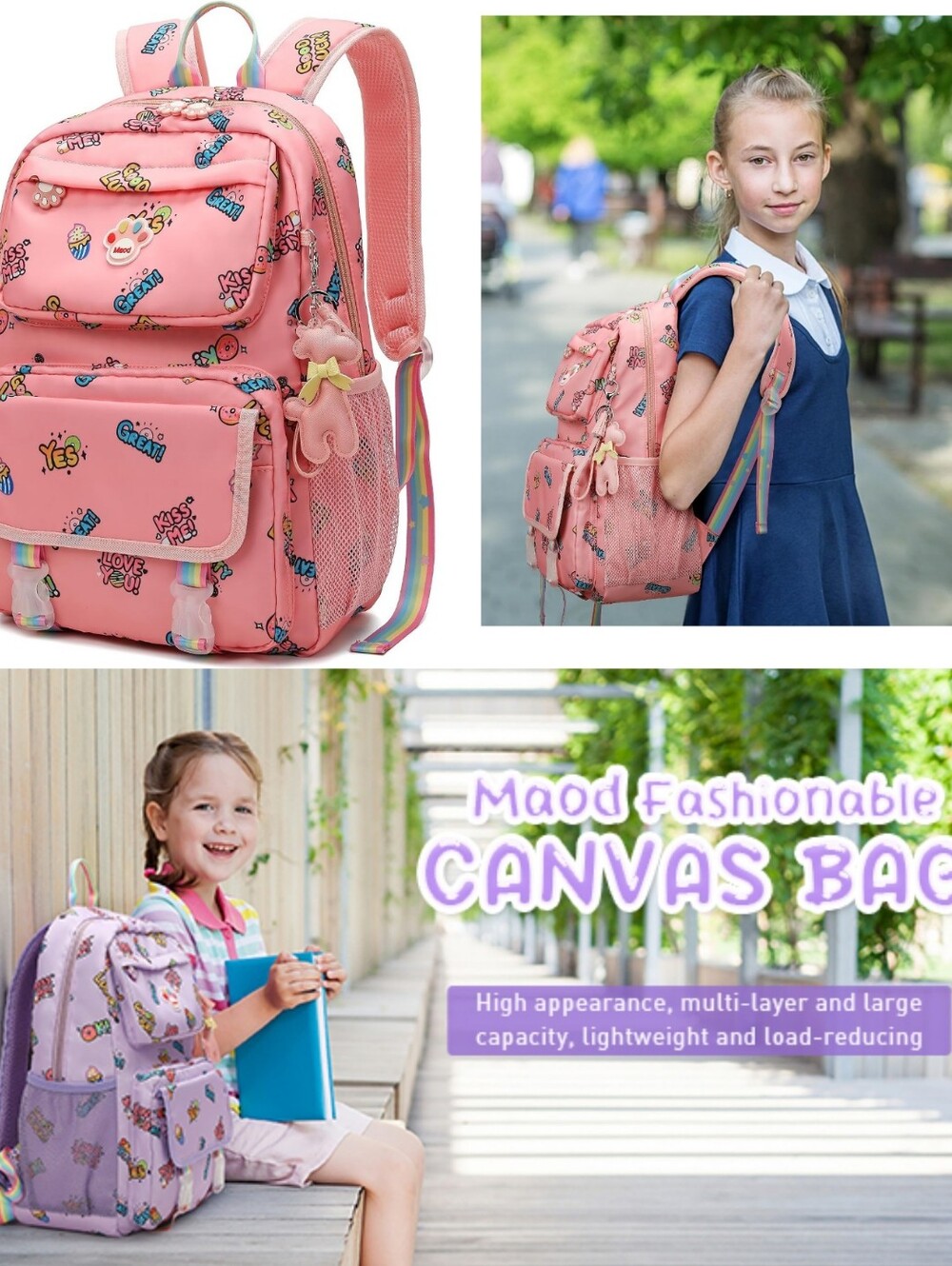 Maod Canvas Backpacks for Girls Backpack for School Travel Bag